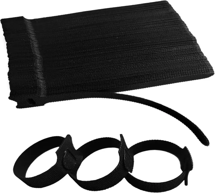 10-Inch Black Reusable Cable Ties — 120 Hook-and-Loop Cord Straps