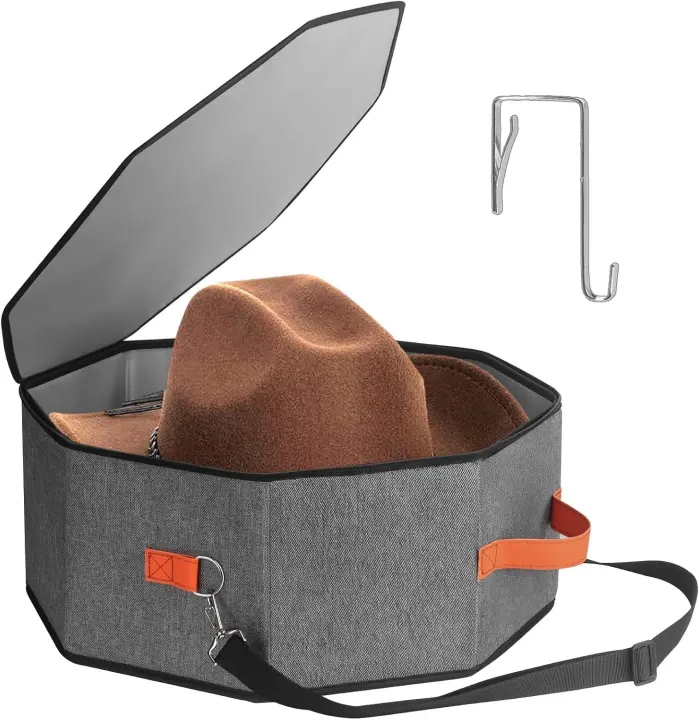 17" Hat Storage Box with Rigid Support and Carry Straps — Travel Hat Case