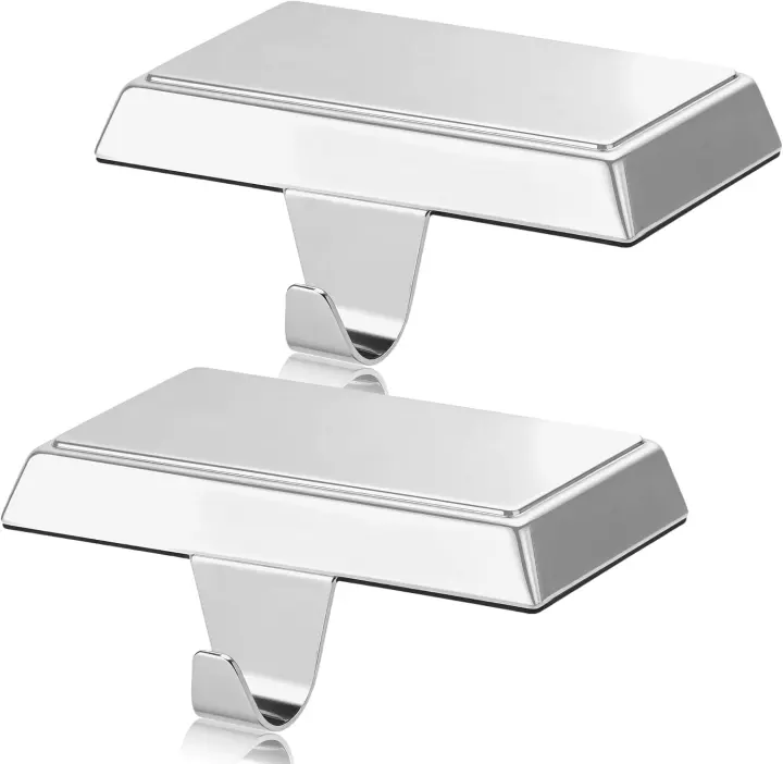 2-Pack Silver Mantel Stocking Holders — Heavy-Duty Holiday Hooks