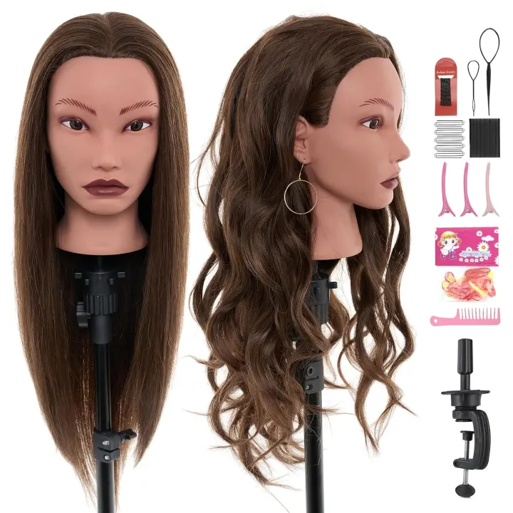 20-Inch Human Hair Mannequin Head for Styling Practice