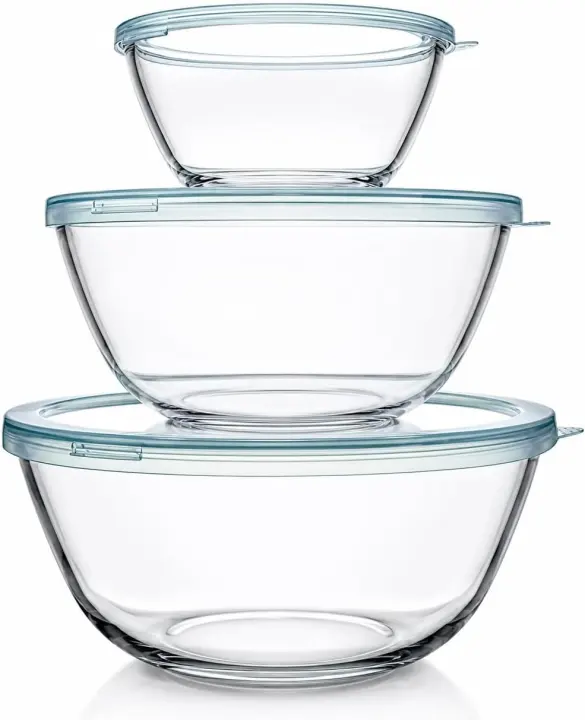 3-Piece Glass Mixing Bowl Set with Lids (4.5, 2.7, 1.1 QT)