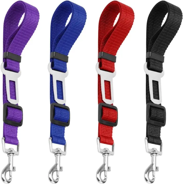 4-Pack Adjustable Dog Seat Belts — Nylon Car Safety Tethers