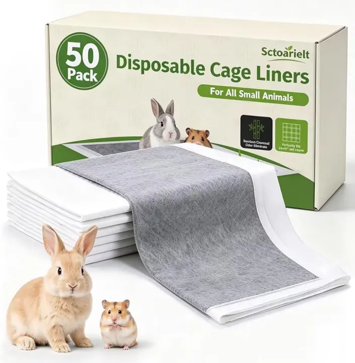 50-Pack Disposable Guinea Pig Cage Liners — Bamboo Charcoal Absorbent Pads