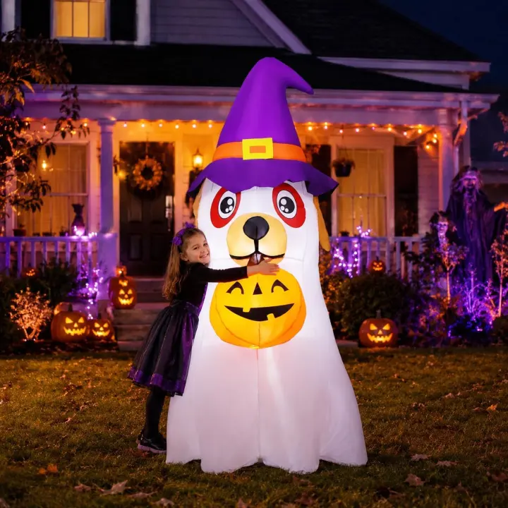6.2 ft Halloween Inflatable Dog Puppy with Pumpkin — Outdoor Yard Decor