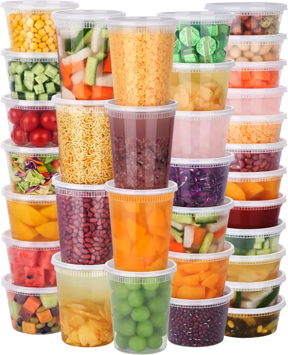 72 Sets (144 Pieces) Deli Food Containers with Lids — 32/16/8 oz