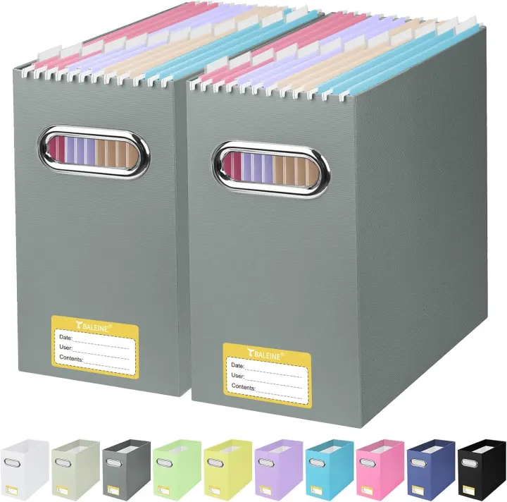 BALEINE 2-Pack Cardboard File Organizer Boxes with Handles
