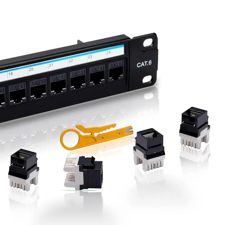 Cat6 24-Port Keystone Patch Panel — 19-Inch Rack Mount with Back Bar