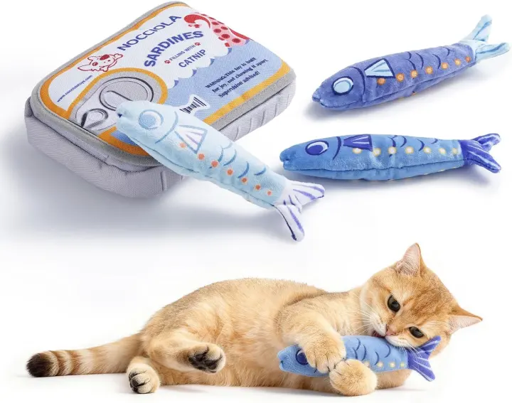 Catnip Sardine Kicker Toy Set — 3 Plush Fish with Pouch