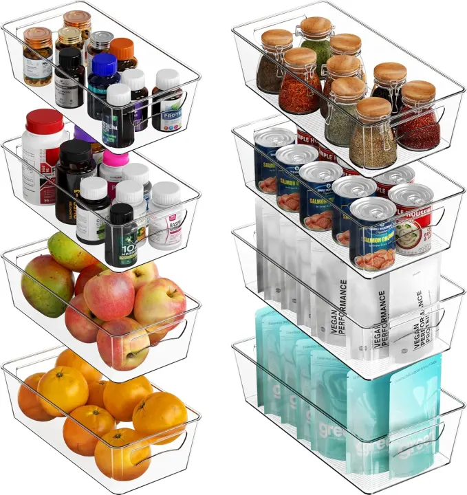 Clear Pantry & Fridge Storage Bins — 8-Pack (4 Large / 4 Medium)