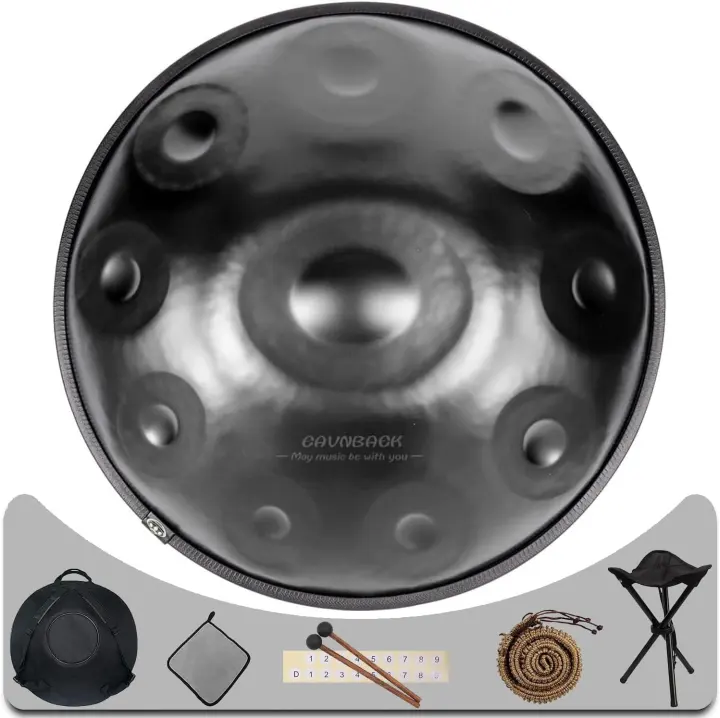 Eavnbaek 22-Inch D Minor 10-Note Handpan Drum (440 Hz) - Black