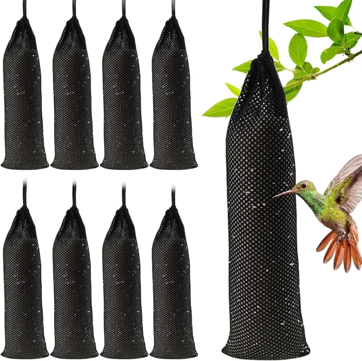 Finch Sock Feeders — 8-Pack 3.9" x 15.7" Black Mesh Thistle Sacks