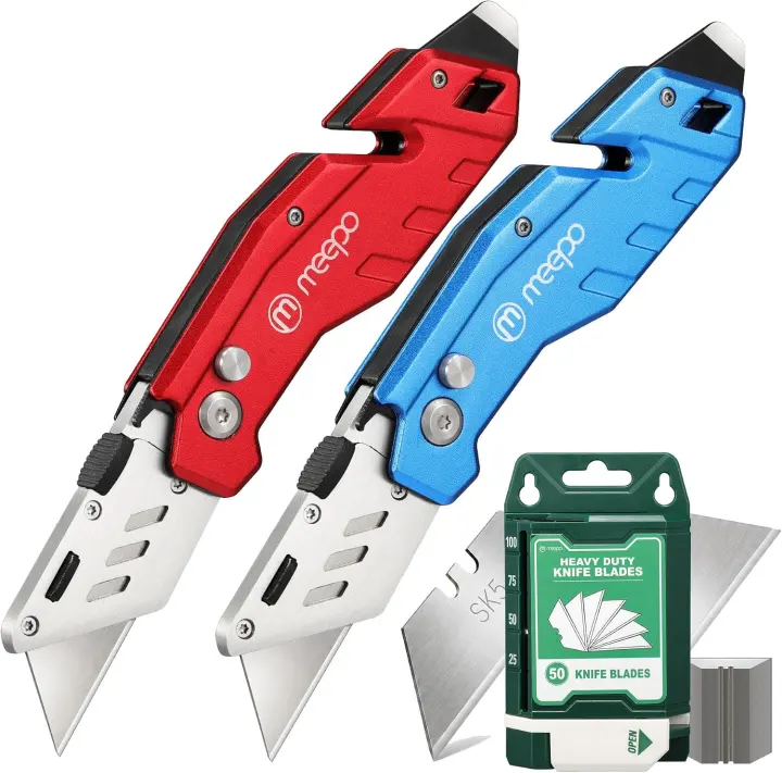 Folding Heavy-Duty Utility Knife 2-Pack with 50 Replacement Blades