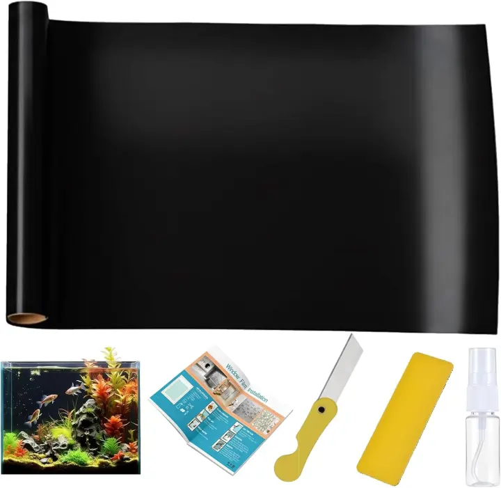 Matte Black Static‑Cling Aquarium Background Film — 39 x 17.7 in