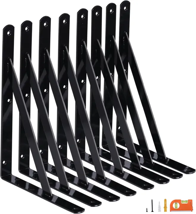 NEODROP 8-Pack 12-Inch Heavy-Duty Shelf Brackets — Black Steel