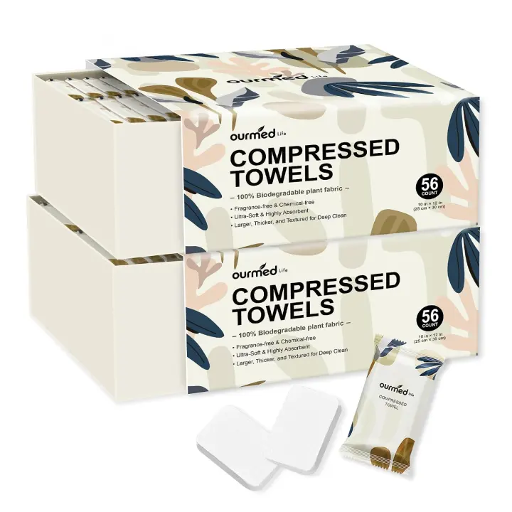 Ourmed Life Compressed Towels — Disposable Washcloths, 12×10 in (112 ct)
