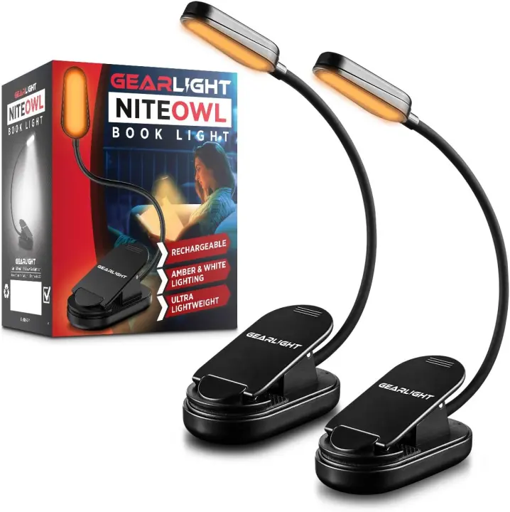 Rechargeable Clip-On Book Light — Flexible Neck Reading Lamp (2-Pack)