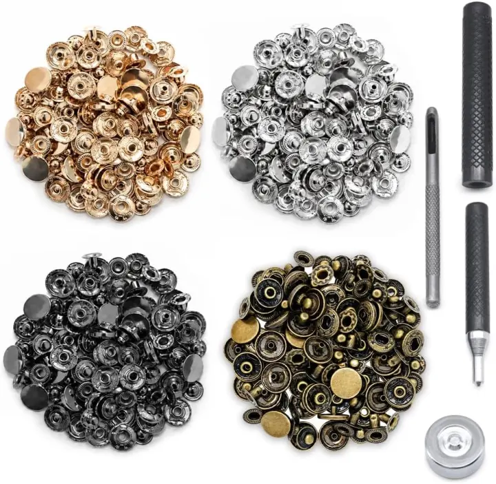 SEMINI 120-Set Leather Snap Fasteners Kit (10mm) with 4 Setters