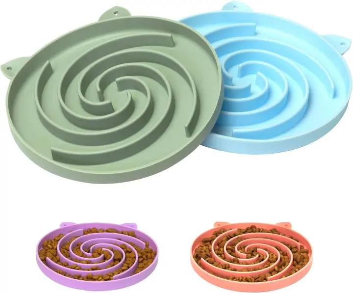 Silicone Slow Feeder Cat Bowl — Two-Pack (Green & Blue)