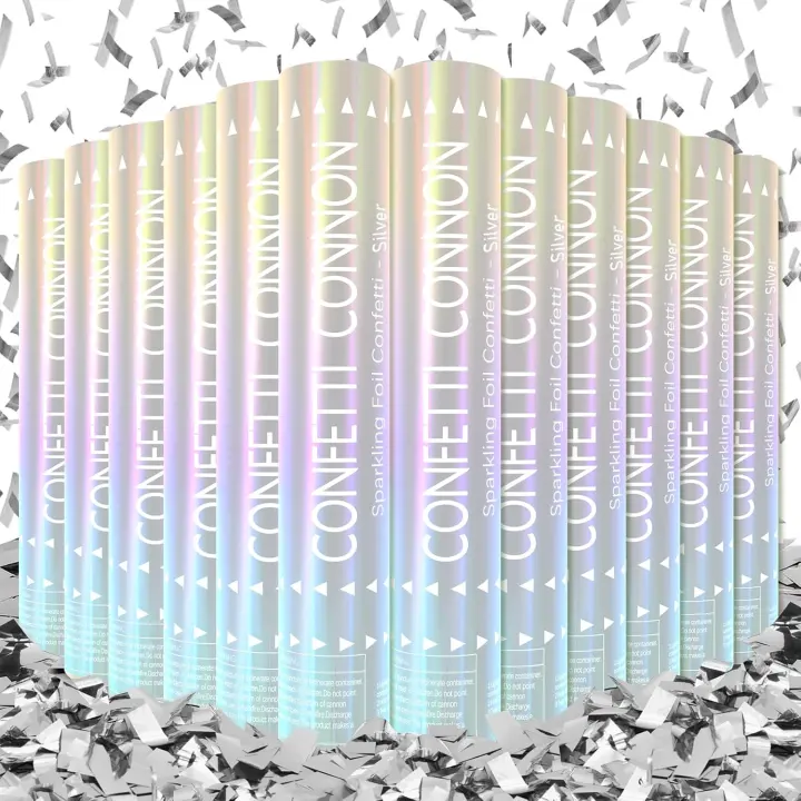 Silver Confetti Poppers — 12-Pack, 12-Inch Party Cannons