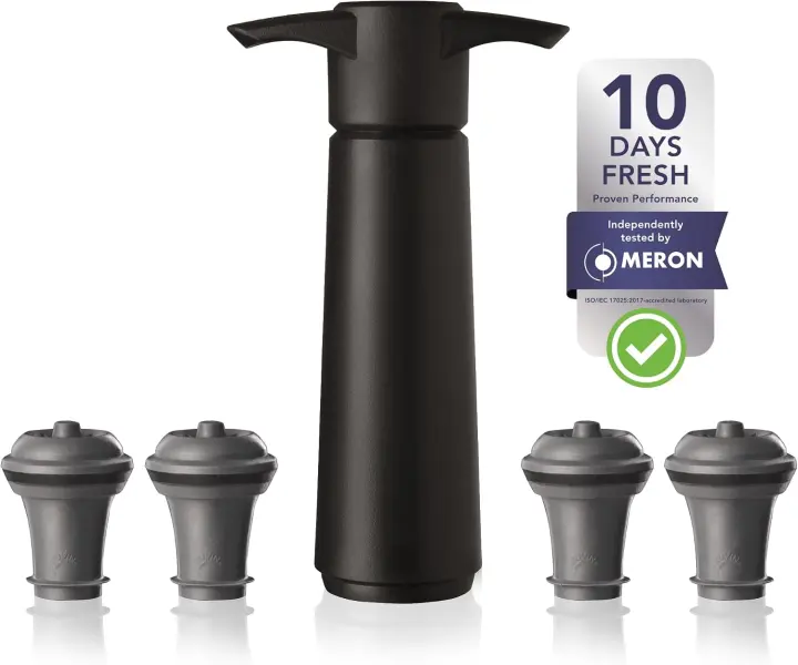 Vacu Vin Manual Wine Pump with 4 Reusable Vacuum Stoppers
