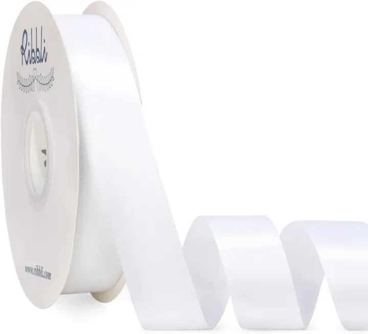 White Double-Faced Satin Ribbon — 1 in x 50 yd Continuous Spool