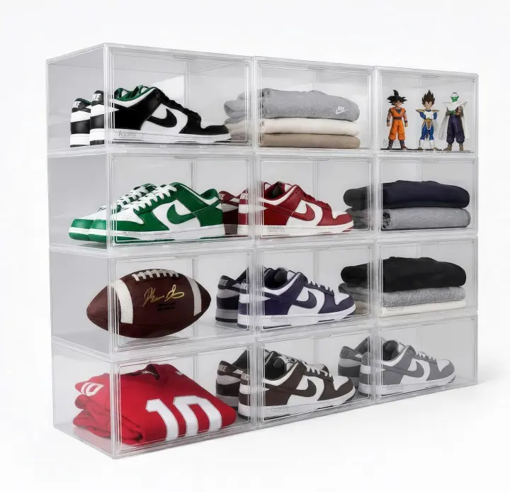 XL Clear Shoe Storage Boxes with Magnetic Drop-Front — Stackable Sneaker Organizer