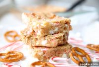 White Chocolate Peppermint Pretzel Cookie Bars Recipe