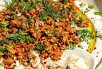 Labneh with Spicy Lamb and Roasted Eggplant Recipe