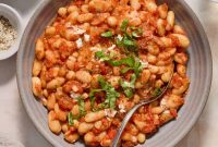 Mediterranean Baked Beans Recipe with Tomatoes and Herbs