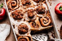 Apple Pie Cinnamon Rolls with Apple Cider Caramel Bottoms