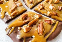 Salted Caramel Chocolate Turtle Bark with Pecans