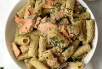 Creamy Salmon Pesto Pasta with Lemon and Spinach