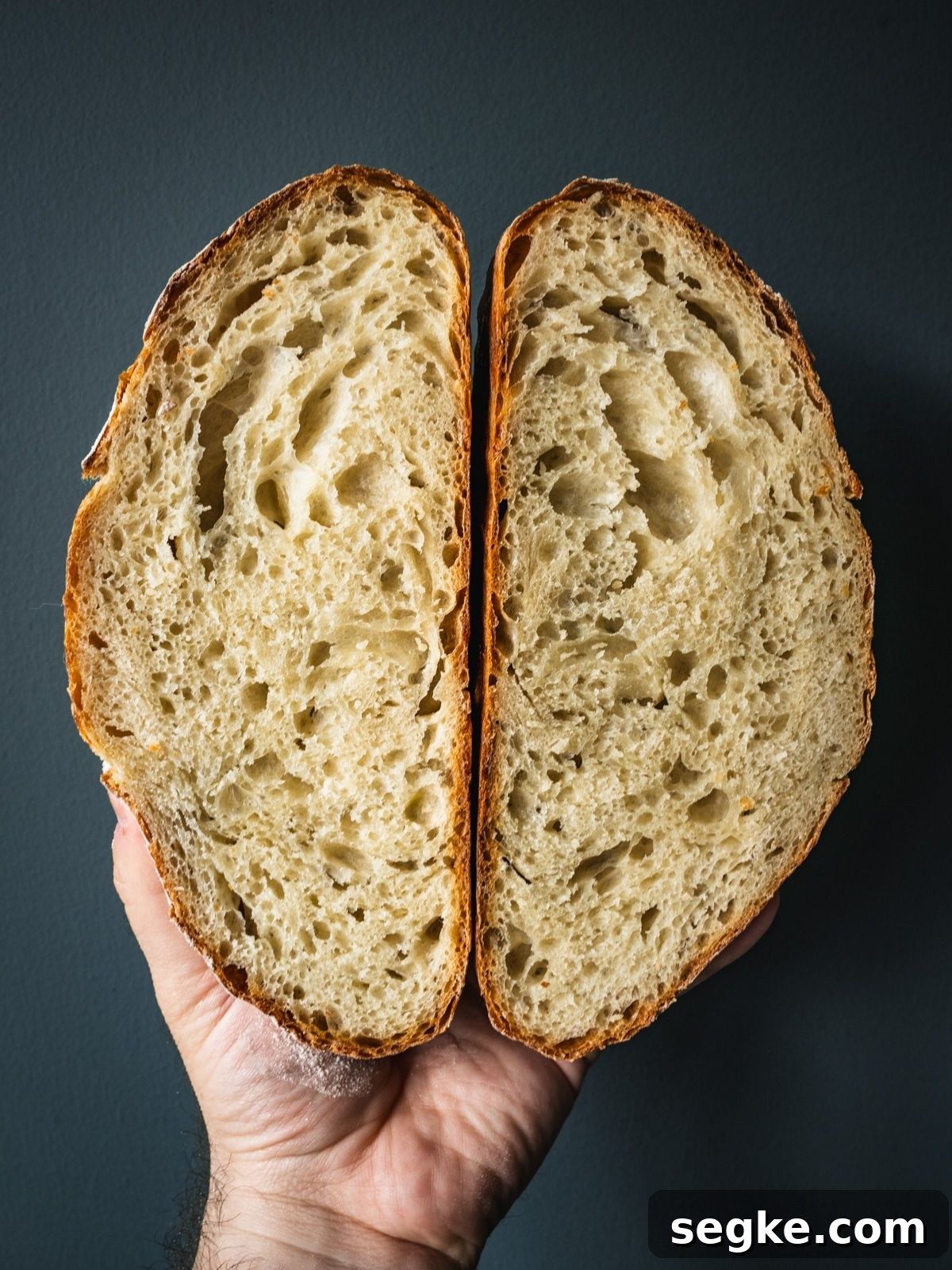 How to Make No-Knead White Bread at Home 8 A cross section of the baked loaf.