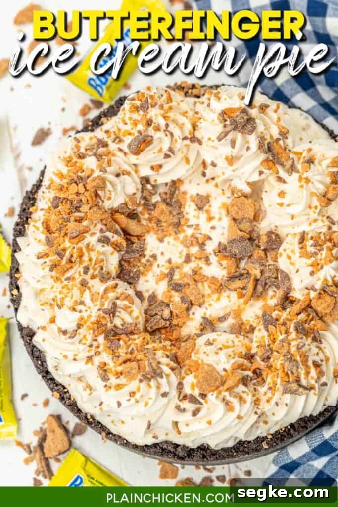 ice cream pie on a table with text overlay