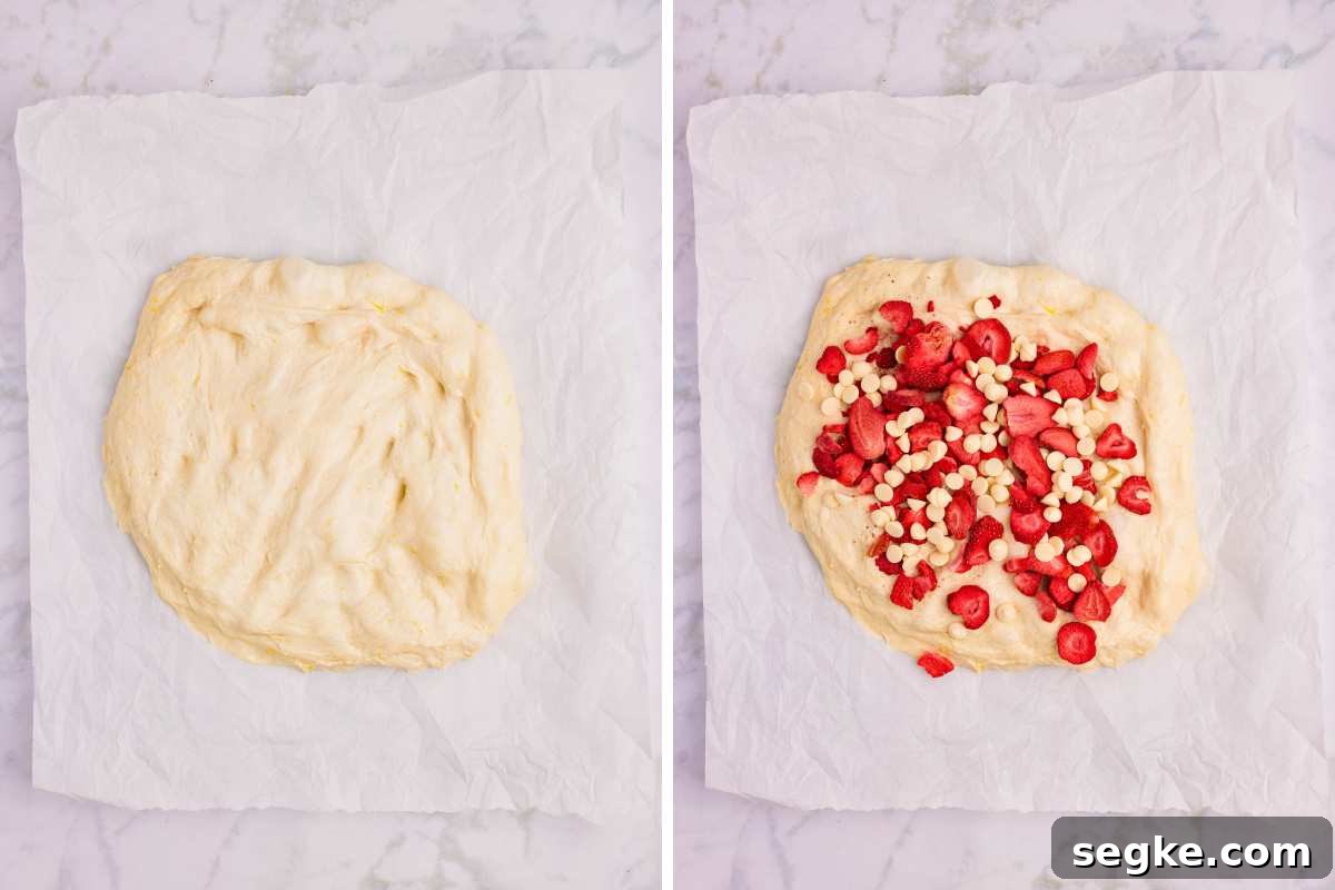 Homemade Strawberry Sourdough Bread Recipe 7 chocolate chips and strawberries added to dough.