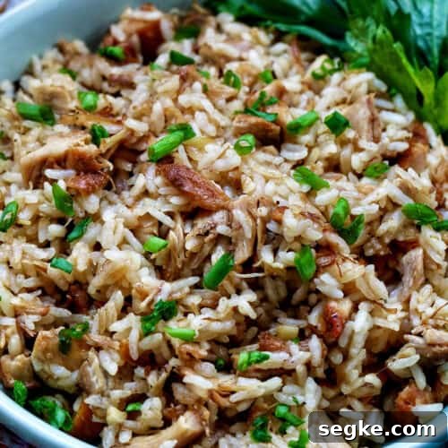bowl of adobo fried rice with garnish of parsley.