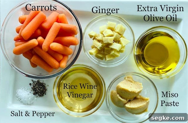 Creamy Carrot Miso-Ginger Dressing 2 carrots-miso-paste-ginger-rice-wine-vinegar-oil-salt-pepper-ingredients-in-dishes
