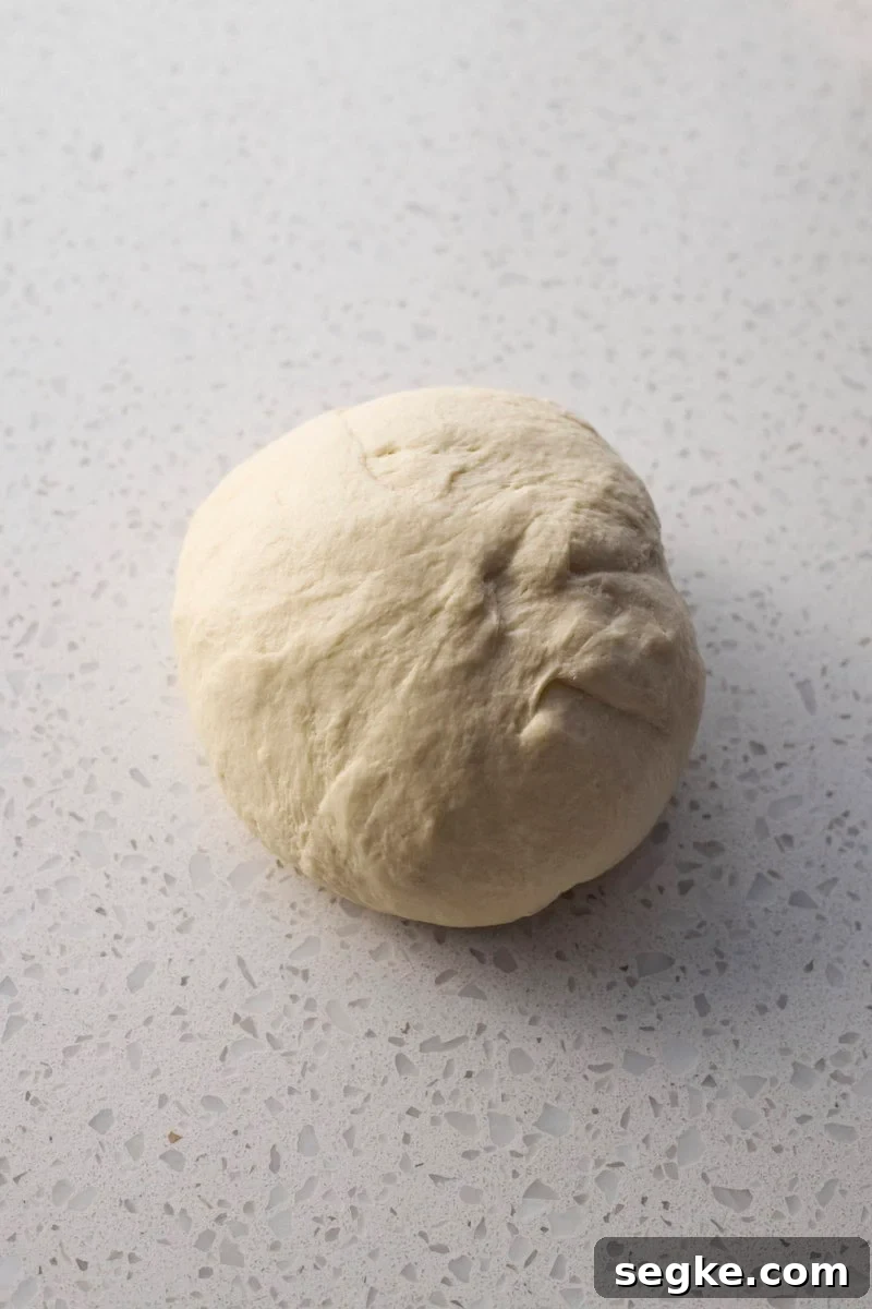 Dough in a ball after kneading.