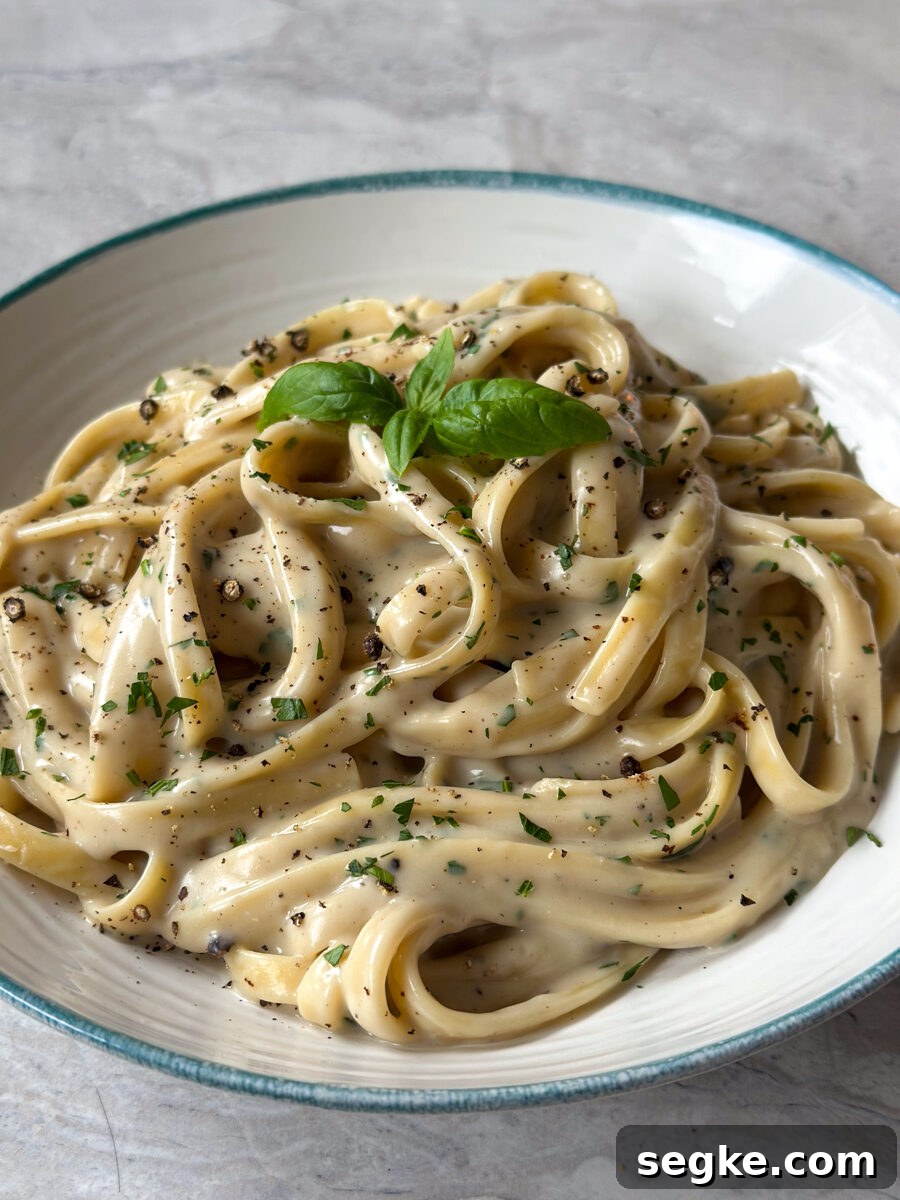 Creamy Vegan Alfredo Sauce for Fettuccine 7 Served vegan alfredo
