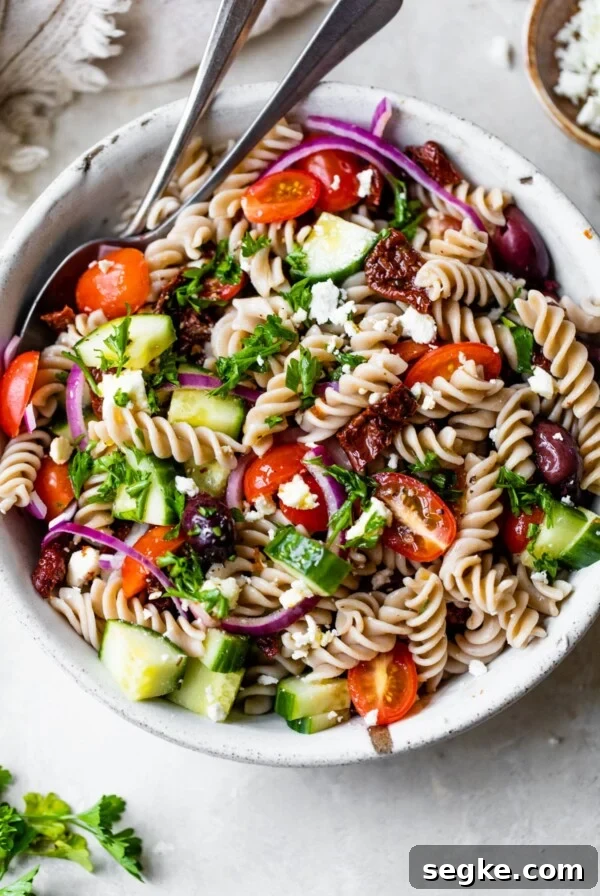 pasta salad made with mediterranean ingredients