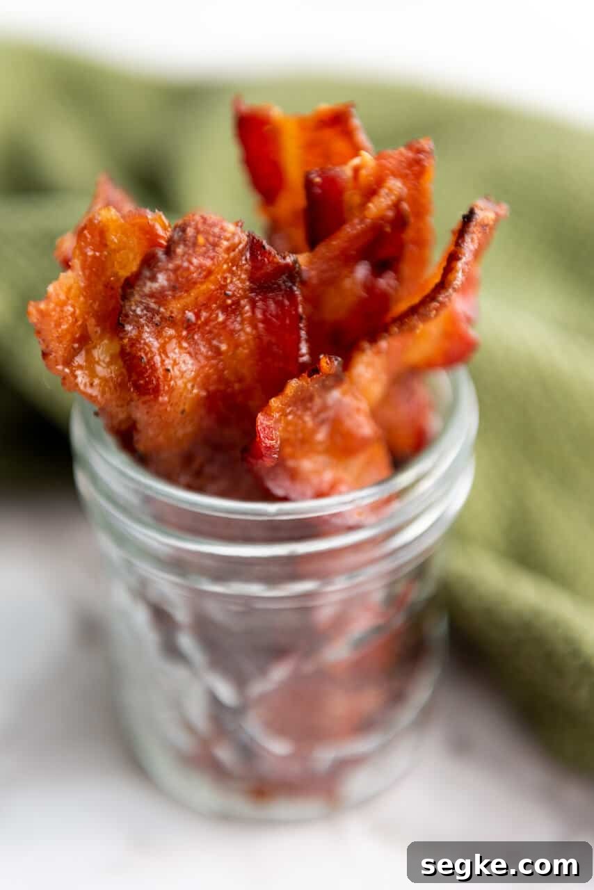 A close up on the spicy brown sugar bacon strips.