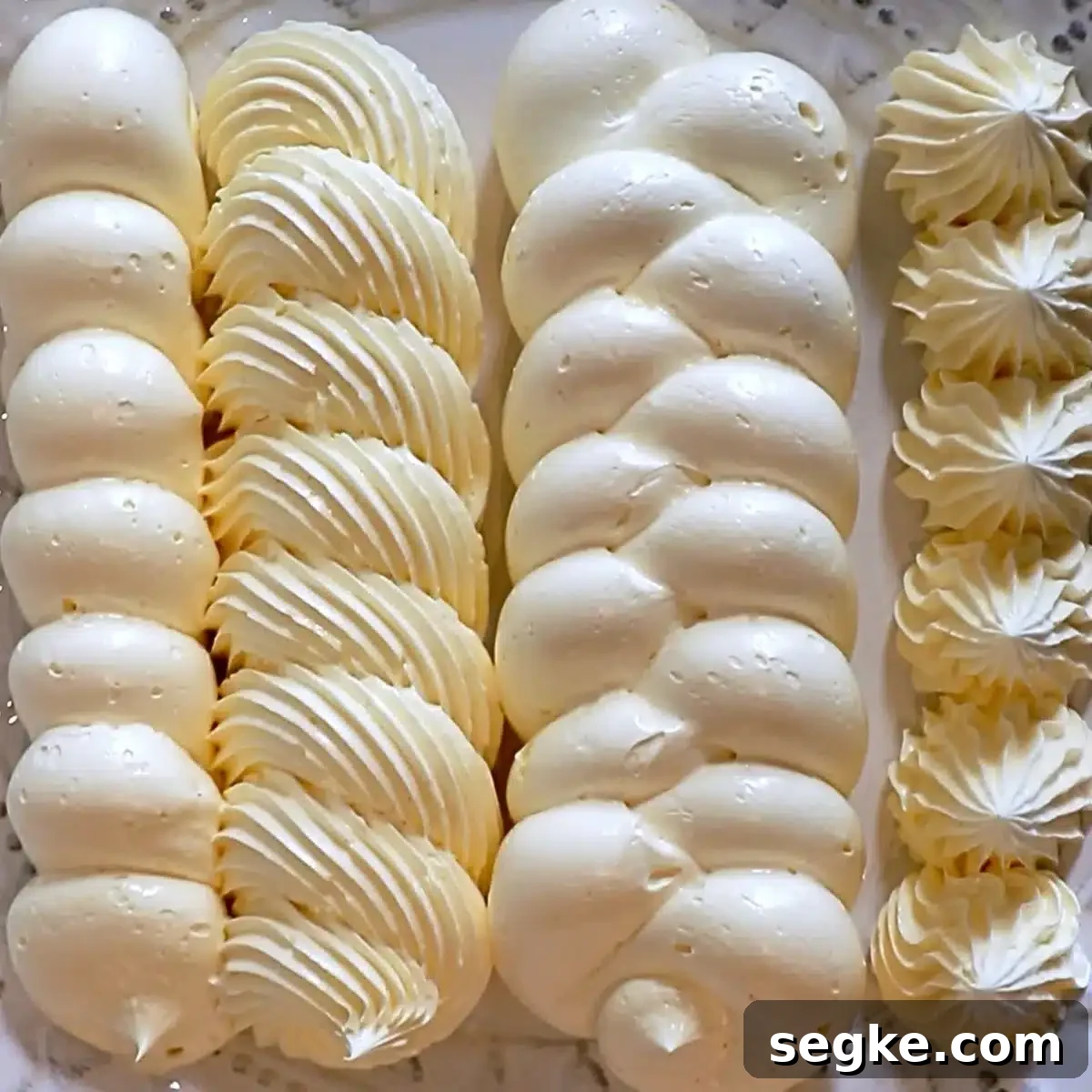 stiff and stable French buttercream piped into various shapes