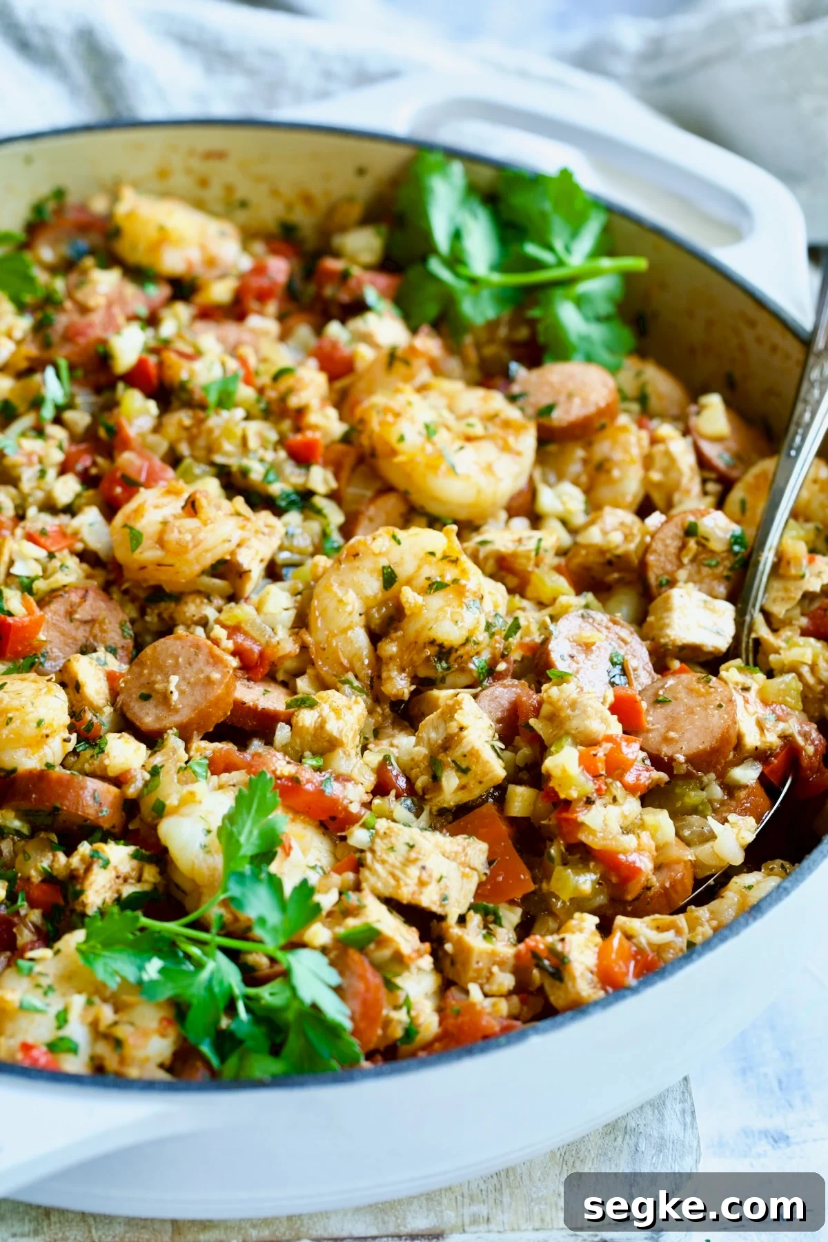 Low-Carb Jambalaya with Chicken Shrimp and Sausage.