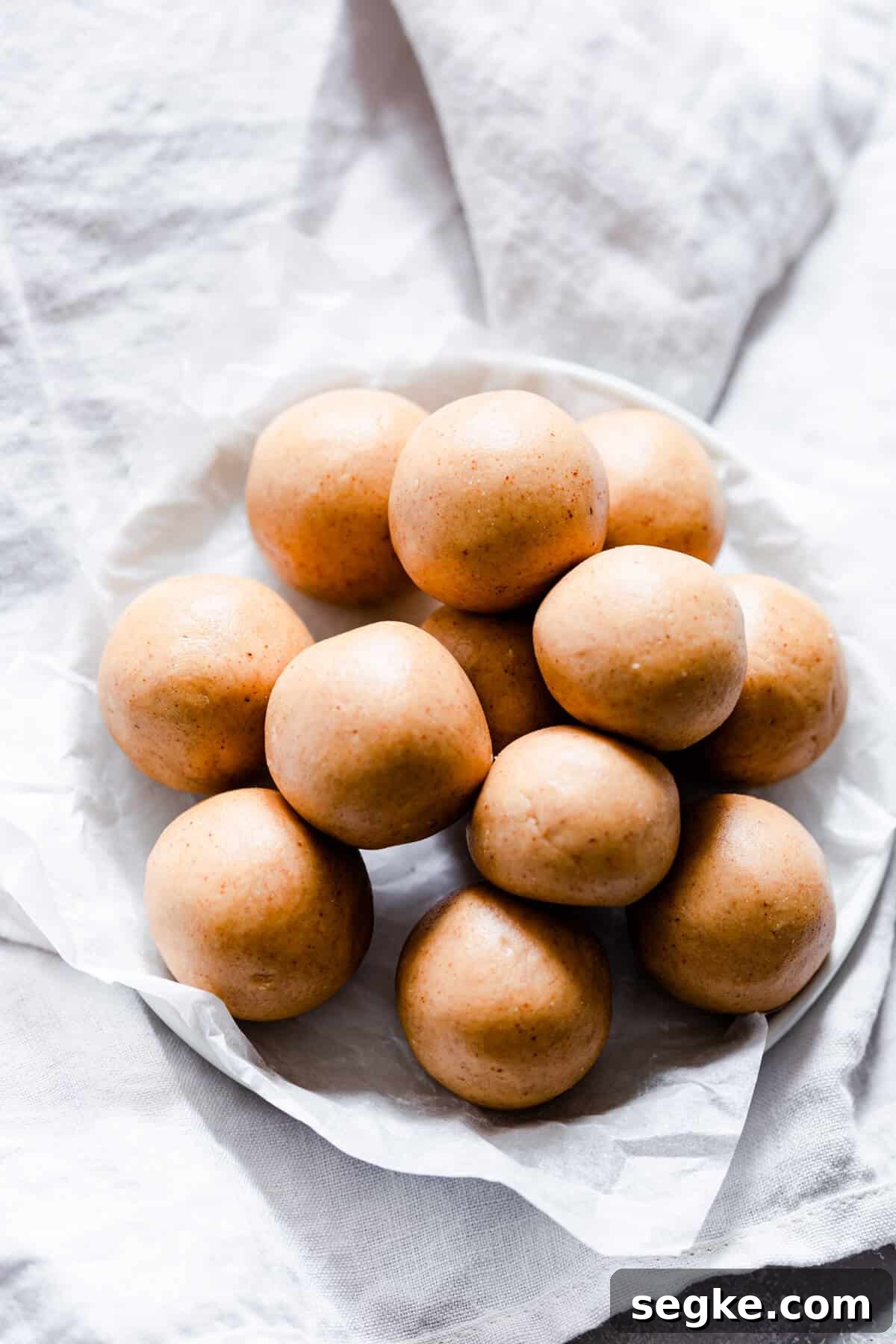 top view of energy balls on a small plate