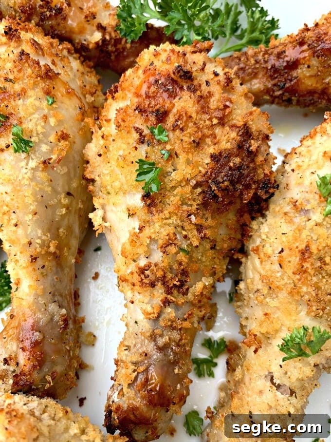 Crispy Panko Air Fryer Chicken Drumsticks 6 air fryer chicken drumsticks on a white plate