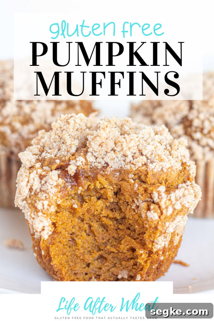 Gluten-Free Pumpkin Streusel Muffins 4 Pumpkin muffins with streusel, ready to pin