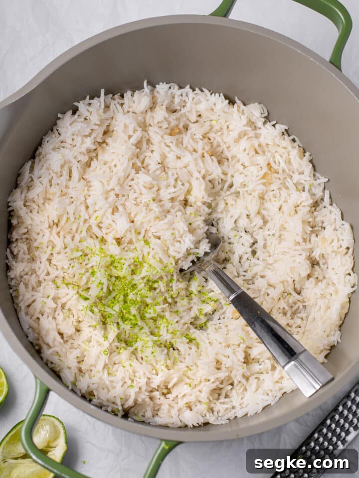 How to Make Fluffy Coconut Basmati Rice 4 lime zest and juice added to rice