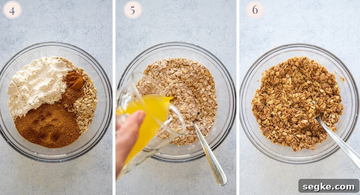 berry crisp recipe picture collage demonstrating how to make oatmeal crumble topping for berry crisp recipe