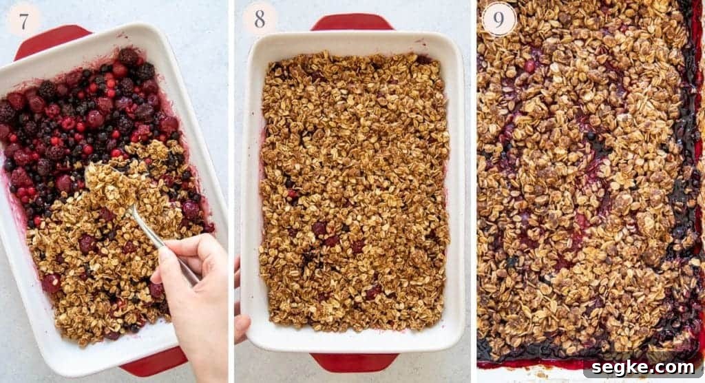 berry crisp picture collage demonstrating how to make a healthy berry crisp