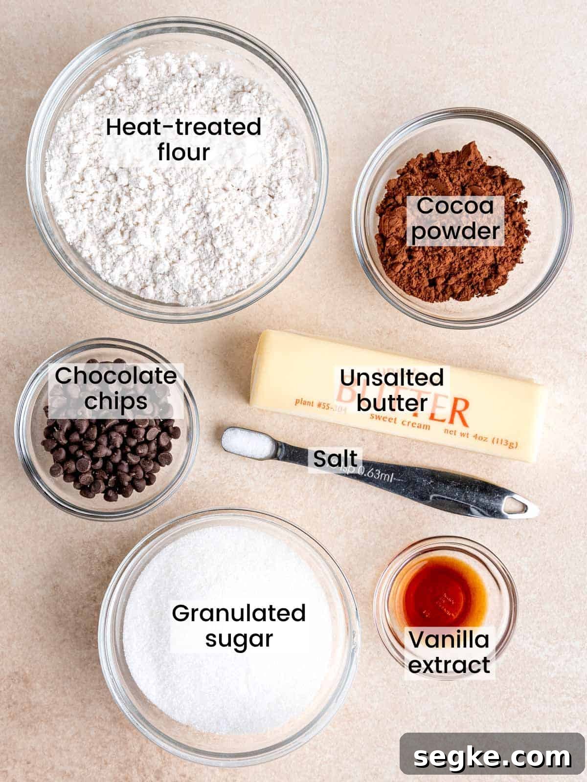 Ingredients needed to make edible chocolate cookie dough.
